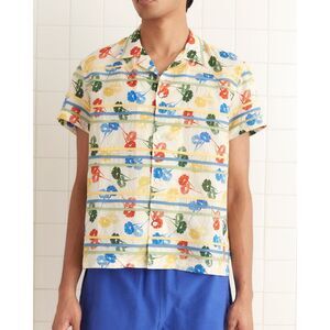 Bode Flower Stamp Short Sleeve Men's Shirt Printed Cotton Buttondown M 284857